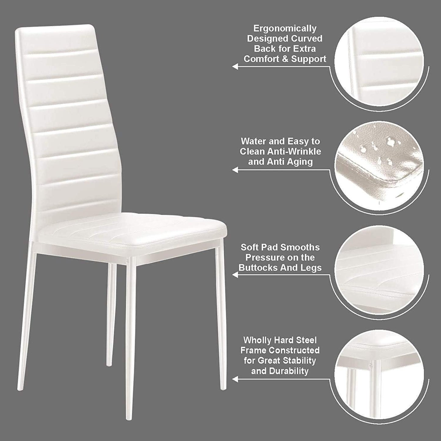 DOUBS Brown Wooden Dining Table with 4 White Leather Chairs - Dining Kitchen Room Furniture