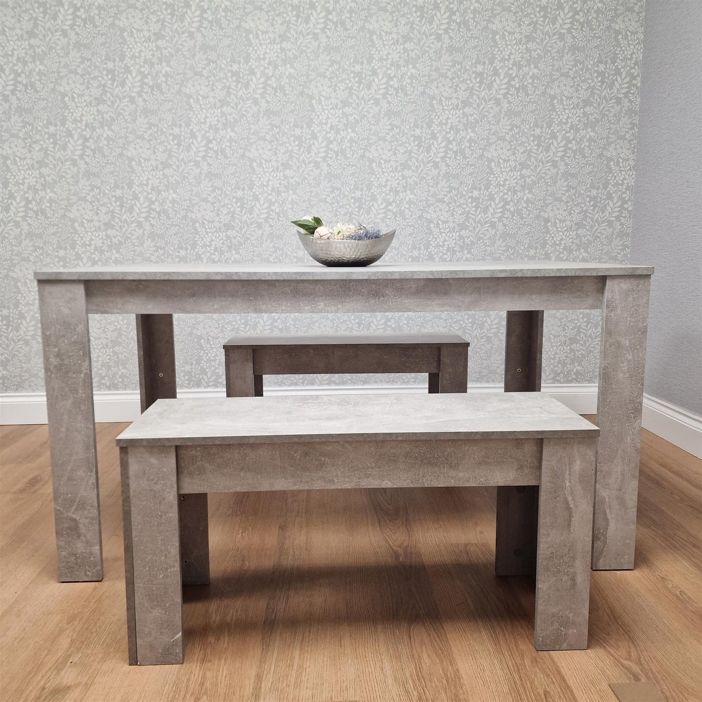 Dining Table and 2 Benches Stone Grey Effect Wood Table 2 Grey Benches Dining Room Furniture
