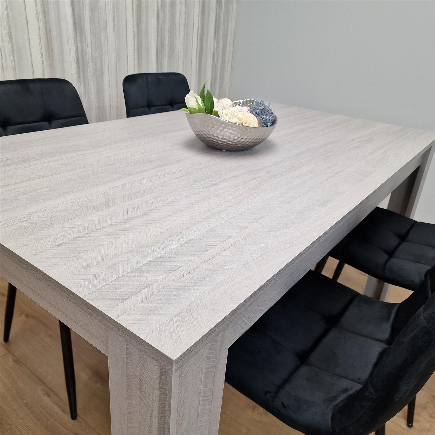 Dining Table and 4 Chairs Grey 4 Black Velvet Chairs Wood Dining Set Furniture