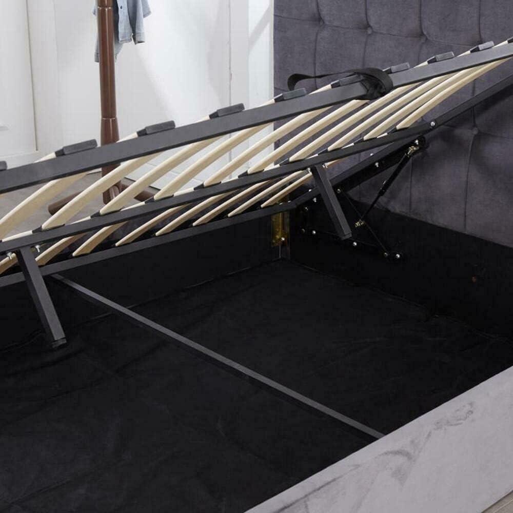 DOUBS Milano Ottoman Bed Gas Lift Storage Grey 3ft Single Velvet Cushioned Bedroom