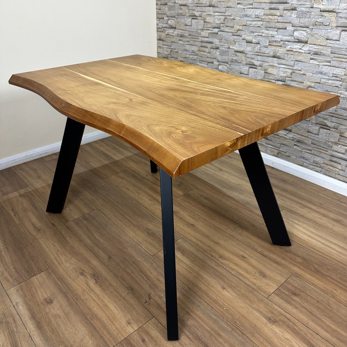 Dining Table for 6 Wooden Dining Table and 4 black velvet Chairs and 1 Grey velvet Bench