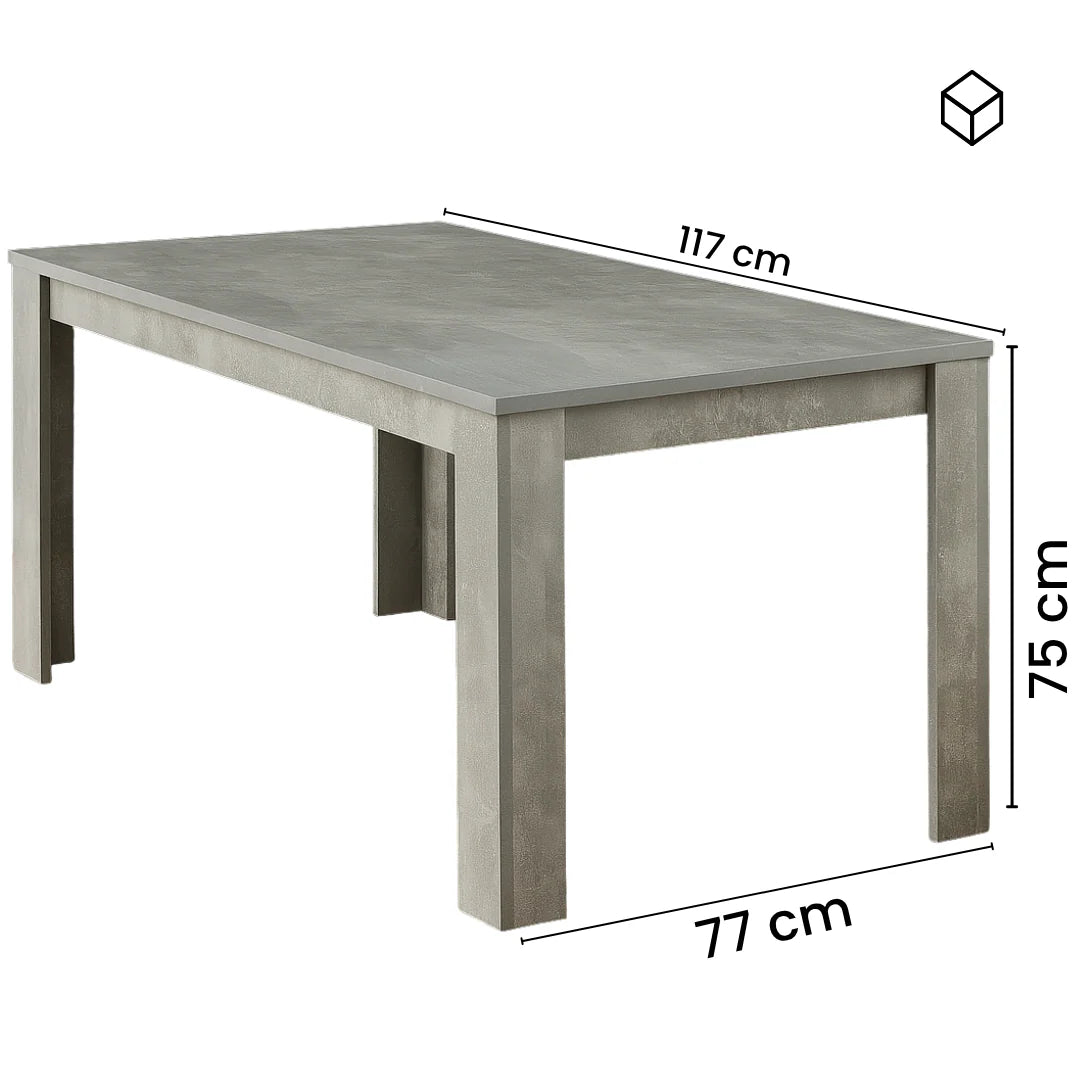 Doubs Grey Wooden Effect Dining Table Set with 4 Tufted Velvet Grey Chairs , Melamine Finish, Modern Curved Back Design