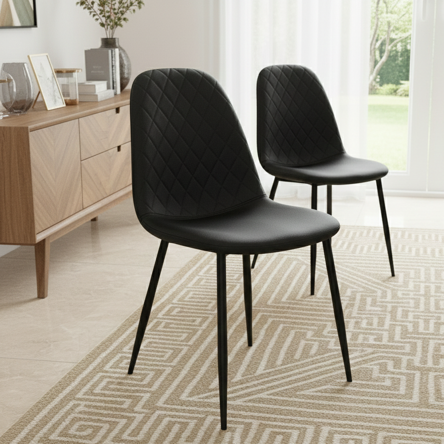 DOUBS Dining Chairs Set of 4 Black Leather Kitchen Chairs