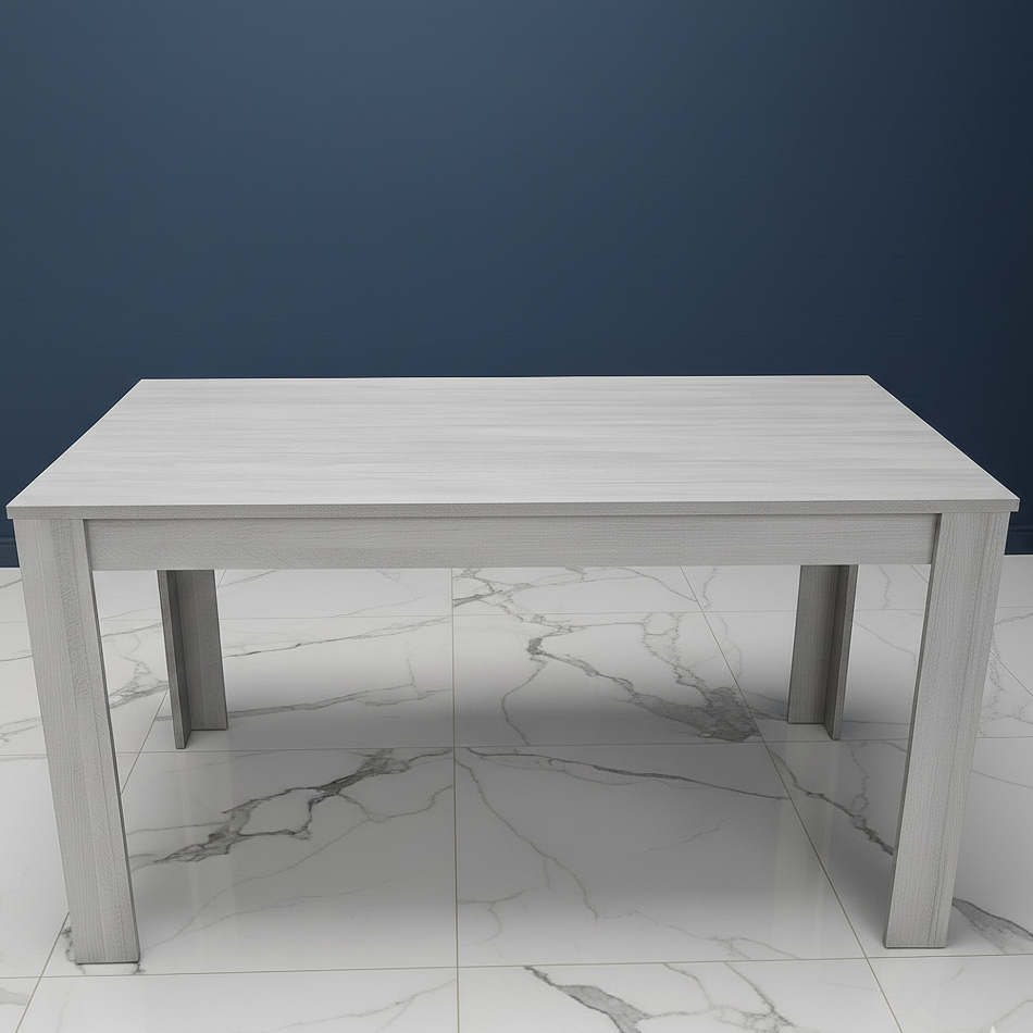 DOUBS Modern Grey Dining Table Set With 4 Cream Plastic Chairs Dining Room Furniture