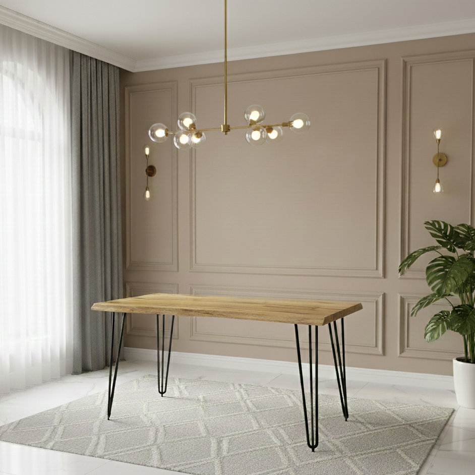 DOUBS Wooden Dining Table With Metal Hairpin Legs for Dining Room, Work, or Study