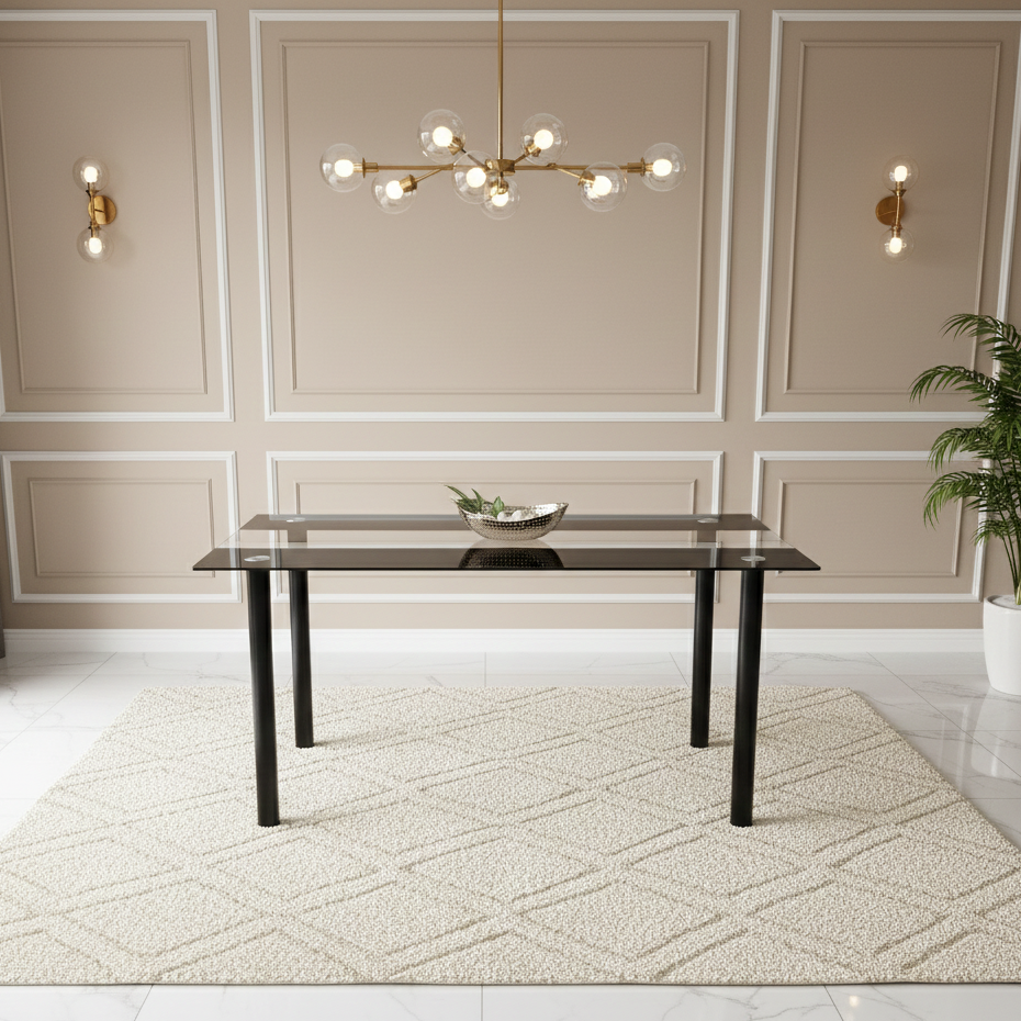 DOUBS Dining Table Black Glass Kitchen Place for 4 Seats, Dining Table Only