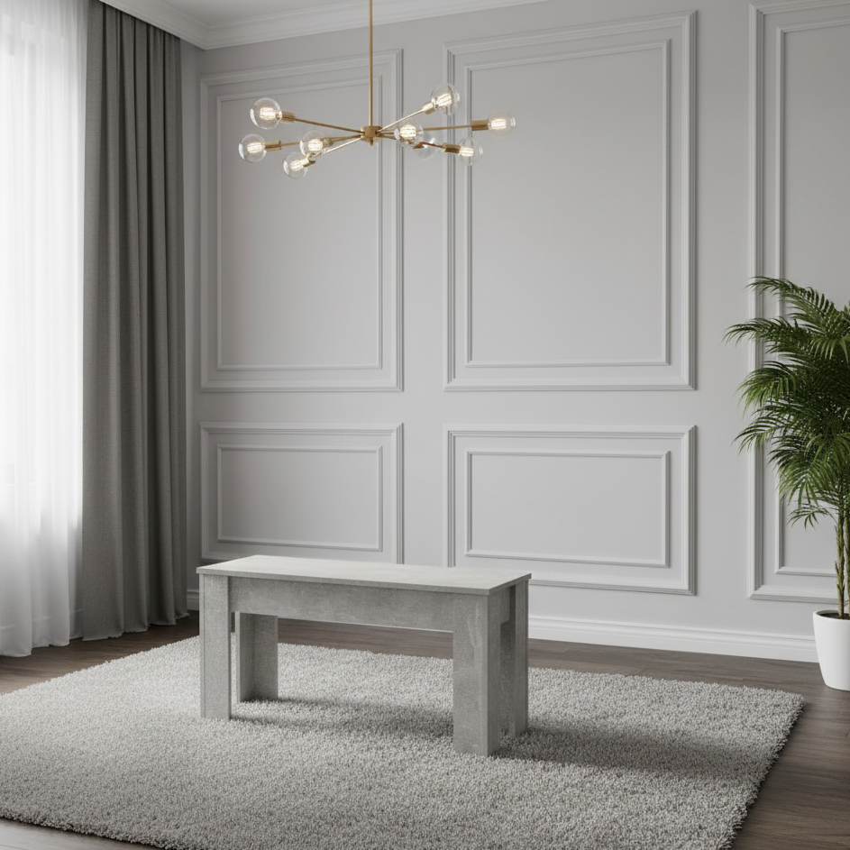 DOUBS Dining Table and 2 Benches Stone Grey Effect Wood Table 2 Grey Benches Dining Room Furniture