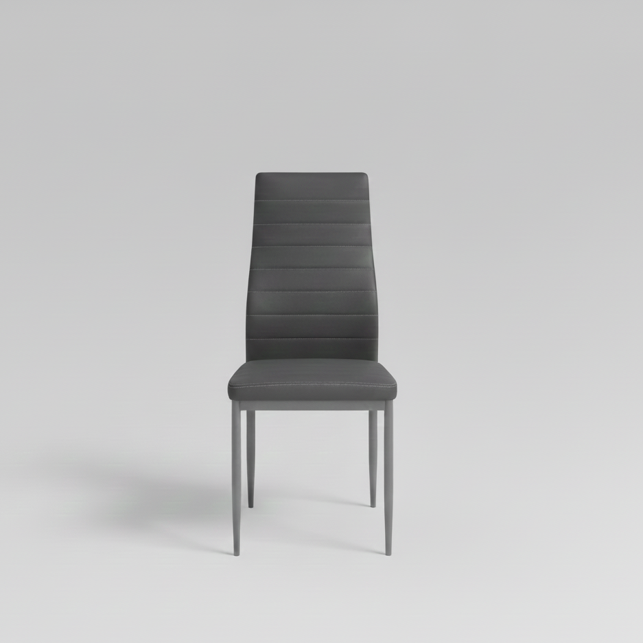 DOUBS Dining Table and 6 Chairs Stone Grey Effect Wood Table 6 Grey Leather Chairs Dining Room