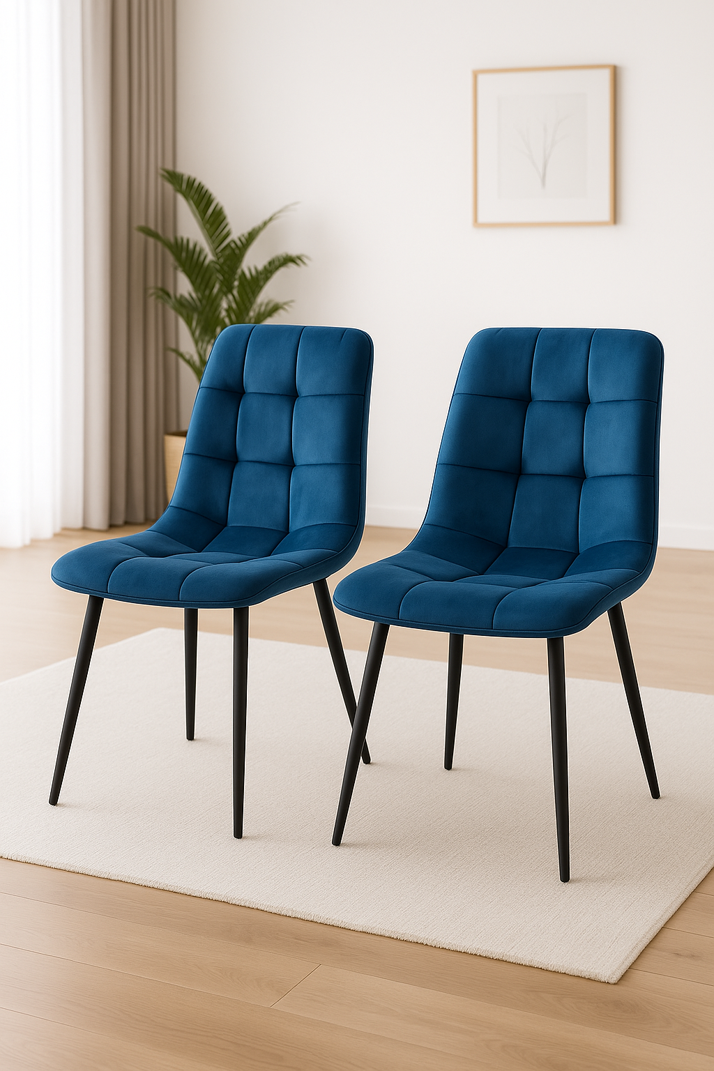 DOUBS Dining Table and 4 Chairs Black Dark Grey Blue Velvet Chairs Wood Dining Set Furniture