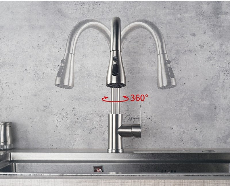 Doubs Kitchen Tap Pull Out Sprayer Kitchen Sink Faucet, High Arc Single Handle Swivel