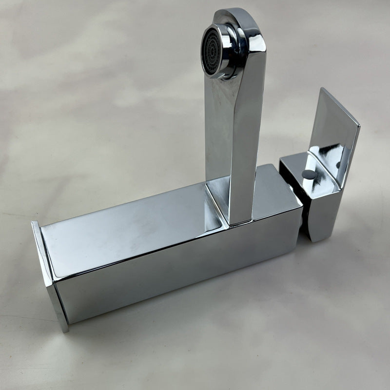 Doubs Sink Tap Single Lever, Chrome Modern Bathroom Basin Sink Taps Square Waterfall
