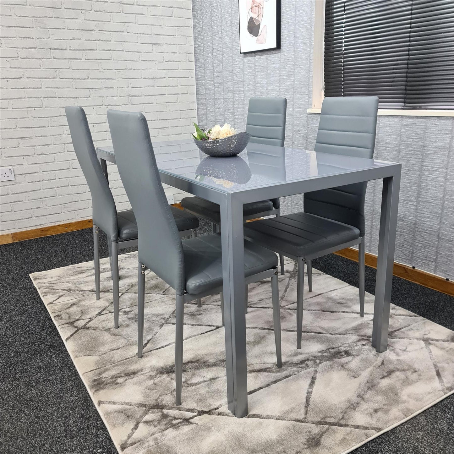 Dining Table and 4 Chairs Grey Glass 4 Leather Chairs Dining Room Furniture