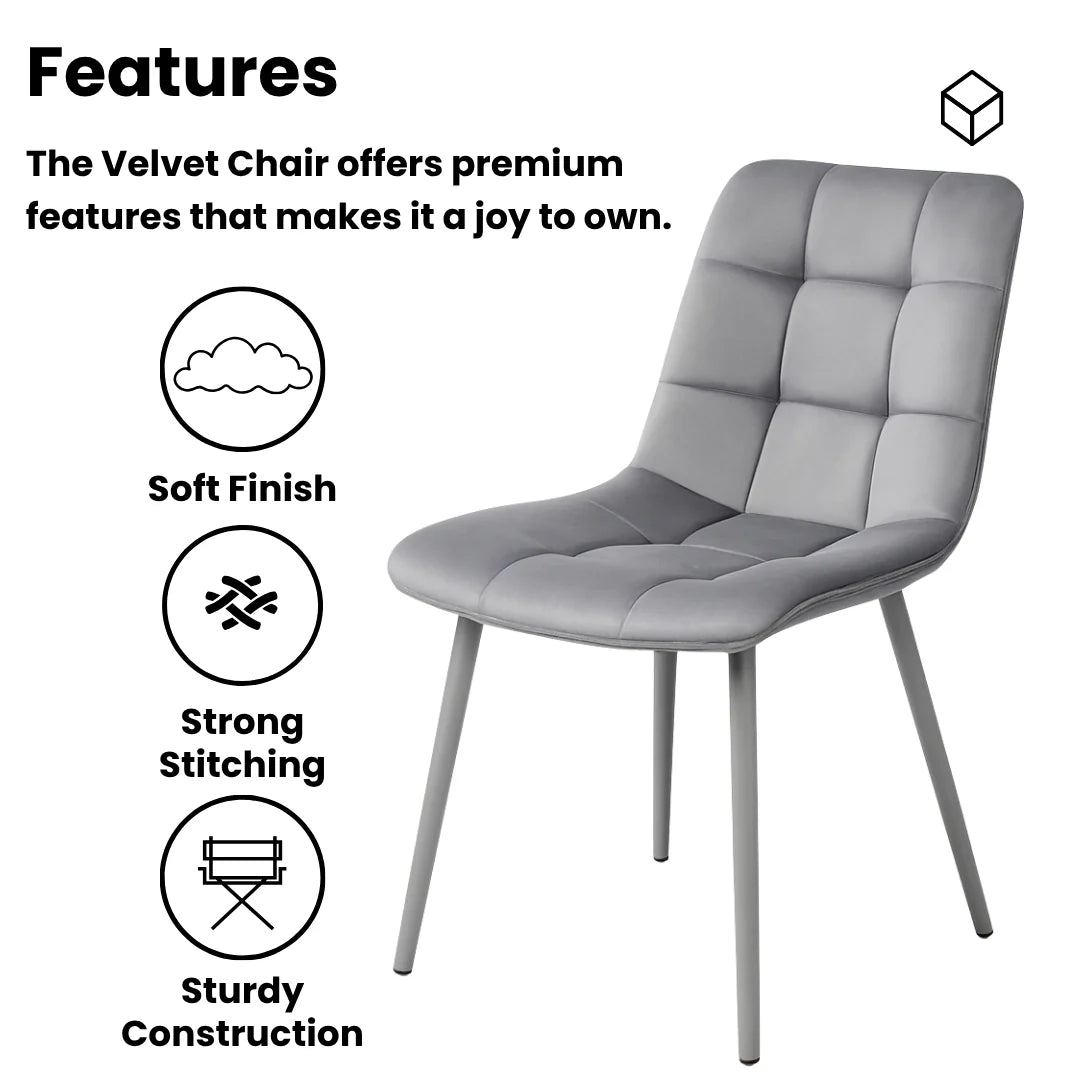 Doubs Grey Wooden Effect Dining Table Set with 4 Tufted Velvet Grey Chairs , Melamine Finish, Curved Back Design