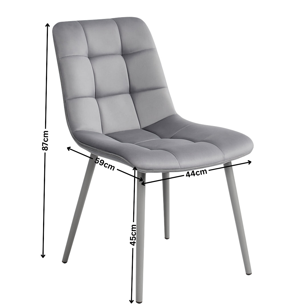 Modern Grey Glass Dining Table with 6 Grey velvet Chairs Dining Room Furniture