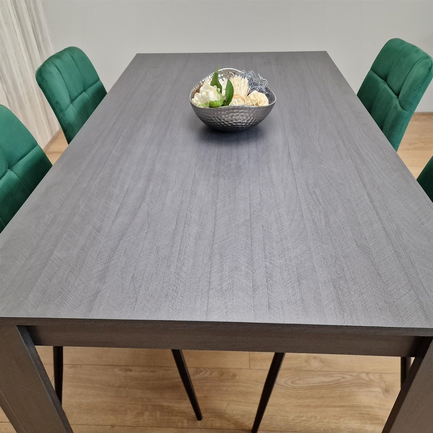 DOUBS Dining Table and 4 Chairs Black Dark Grey Velvet Green Chairs Wood Dining Set Furniture
