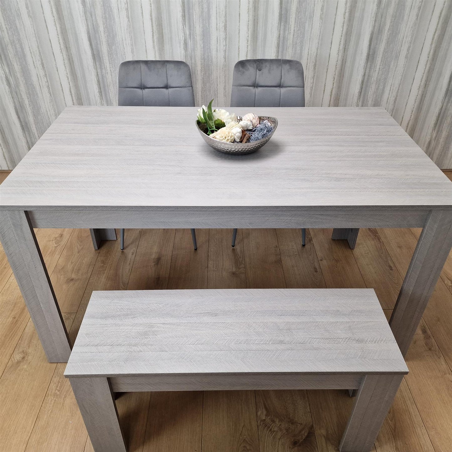 Dining Table and 2 Chairs With Bench Grey 2 Grey Velvet Chairs Wooden Bench Wood Dining Set Furniture