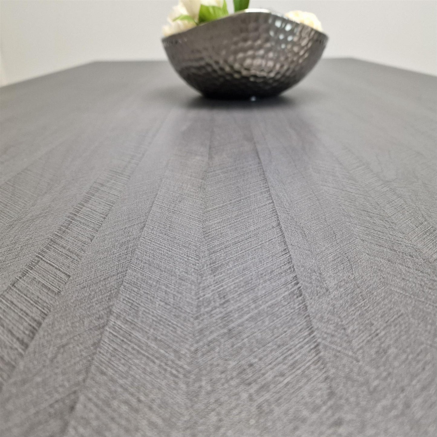 DOUBS Arrow Design Wooden Dining Table with Black Velvet Chairs and 2 black velvet Benches