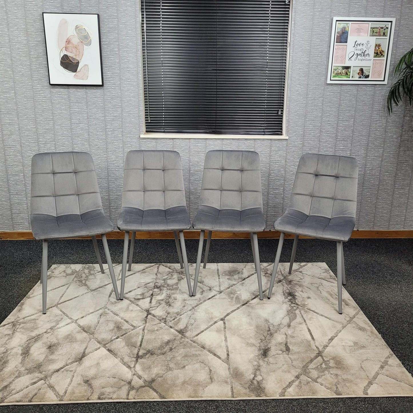 DOUBS Dining Table and 4 Chairs With Bench Dark Grey, 4 Grey Velvet Chairs Wood Dining Set Furniture
