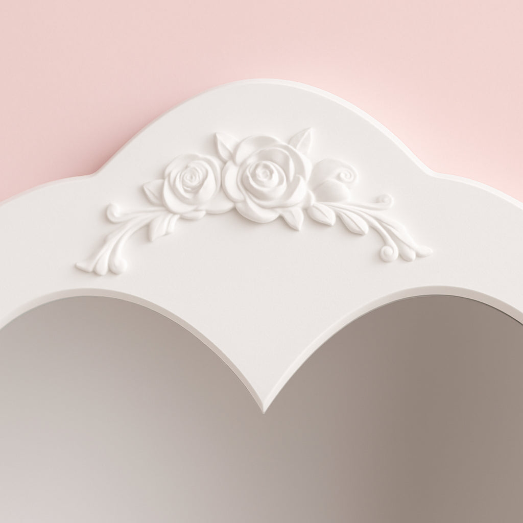 DOUBS Dressing Table with Heart Shaped Mirror and Stool Makeup Vanity Mirror Hollywood Table