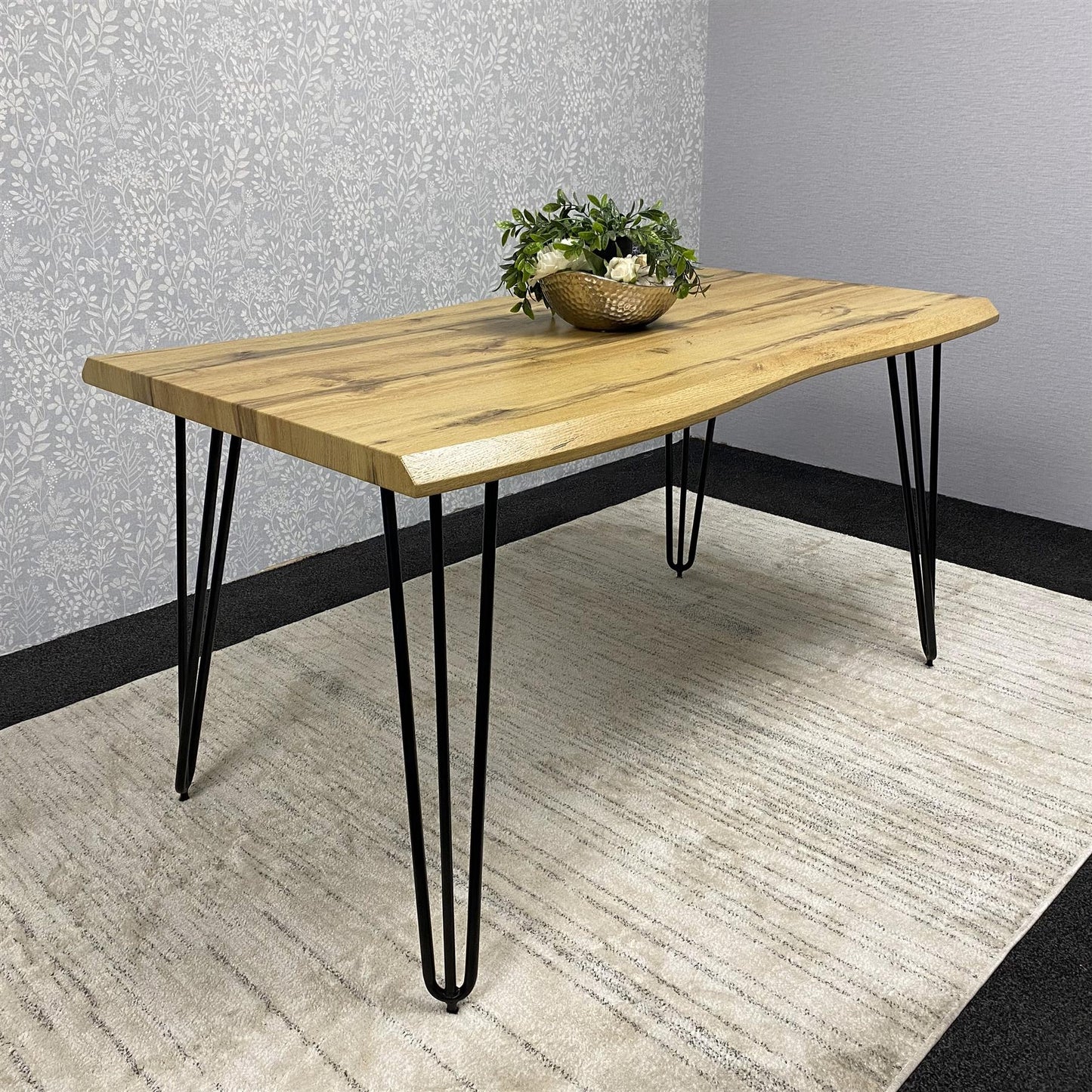 Wooden Dining Table With Metal Hairpin Legs for Dining Room, Work, or Study