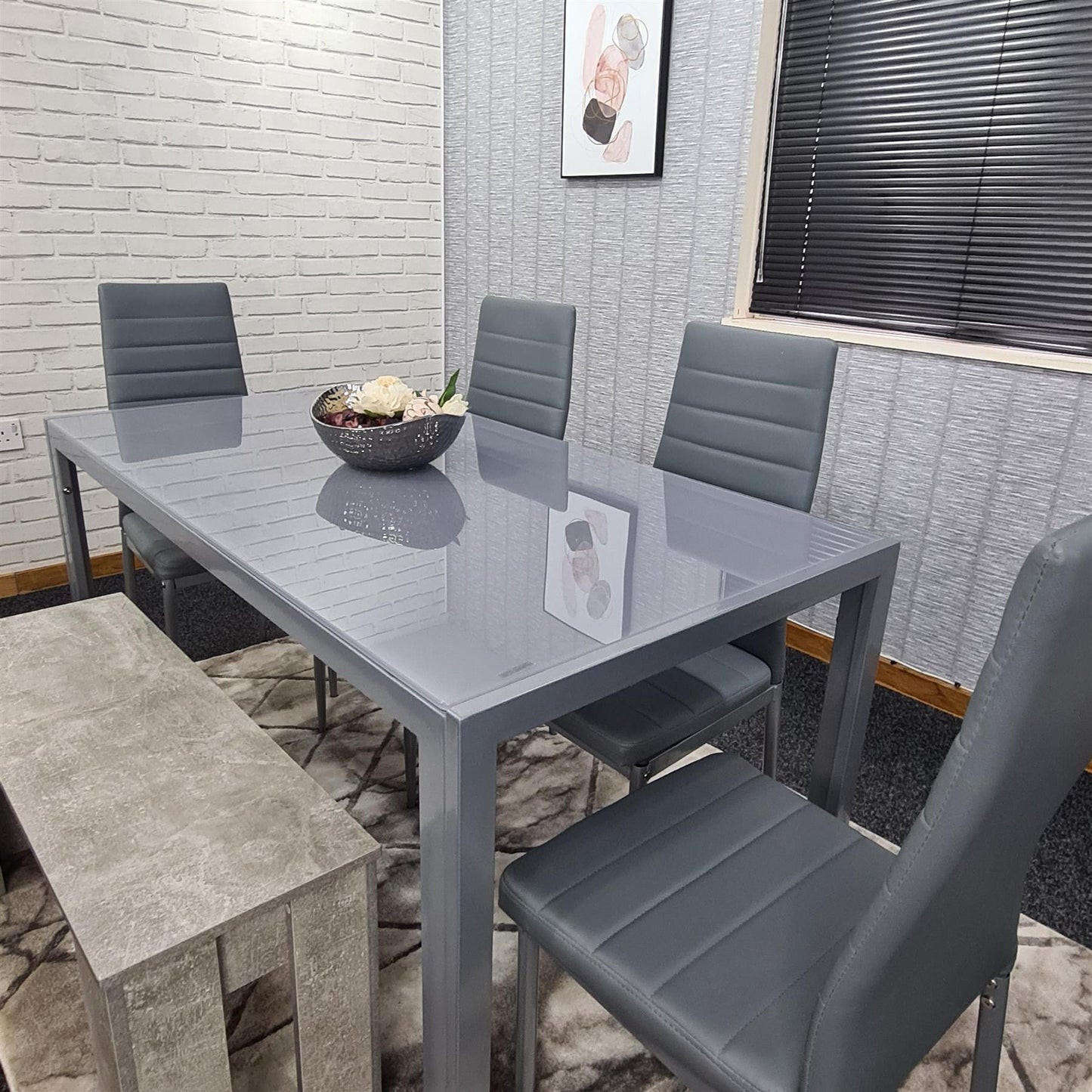 Dining Table and 4 Chairs With Bench Grey Glass 4 Leather Chairs Dining Room Furniture
