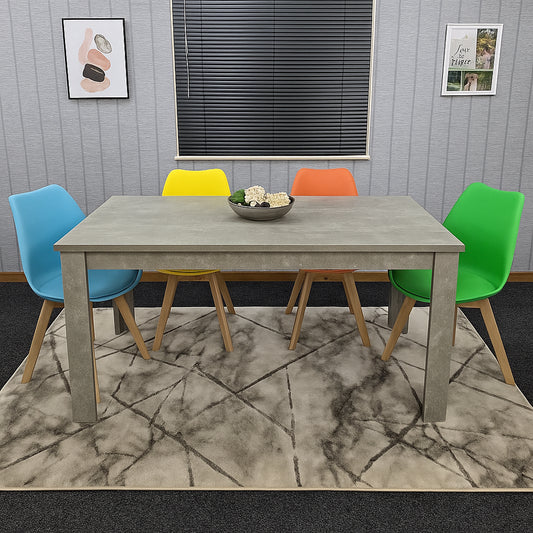 Dining Table and 4 Chairs Stone Grey Effect Wood Table 4 colourful Plastic Leather Chairs Dining Room