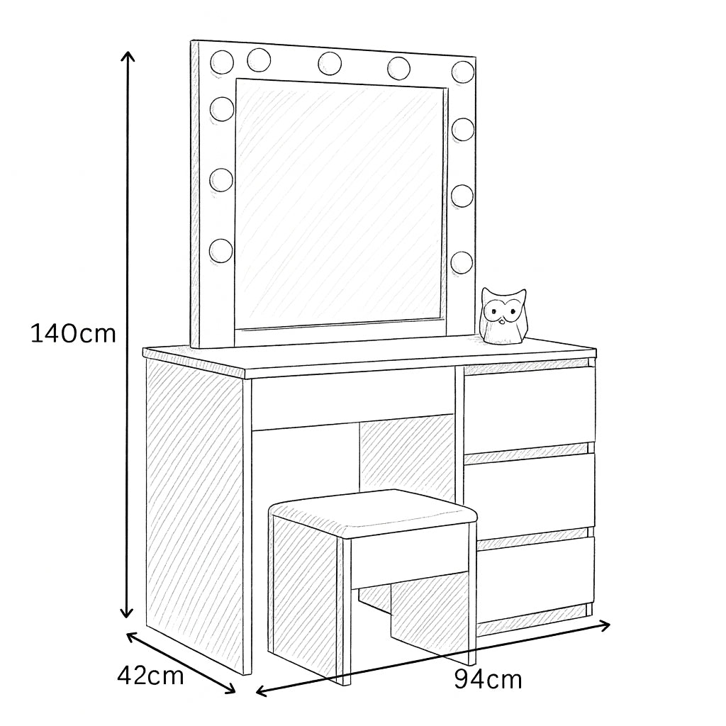 DOUBS Dressing Table Vanity Makeup Desk With LED Mirror And Stool 4 Drawers
