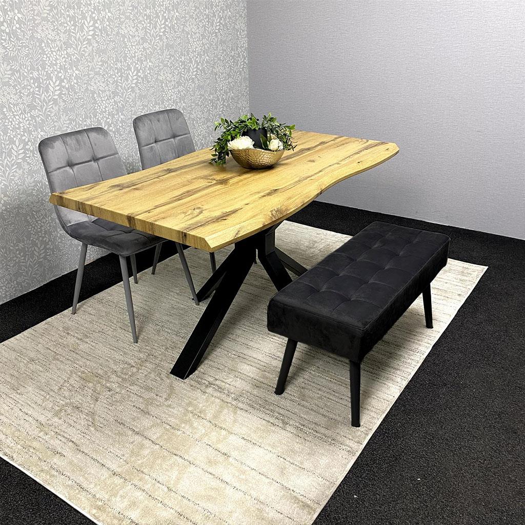 DOUBS Wood Dining Set with Tufted Velvet Chairs & Black Velvet Bench