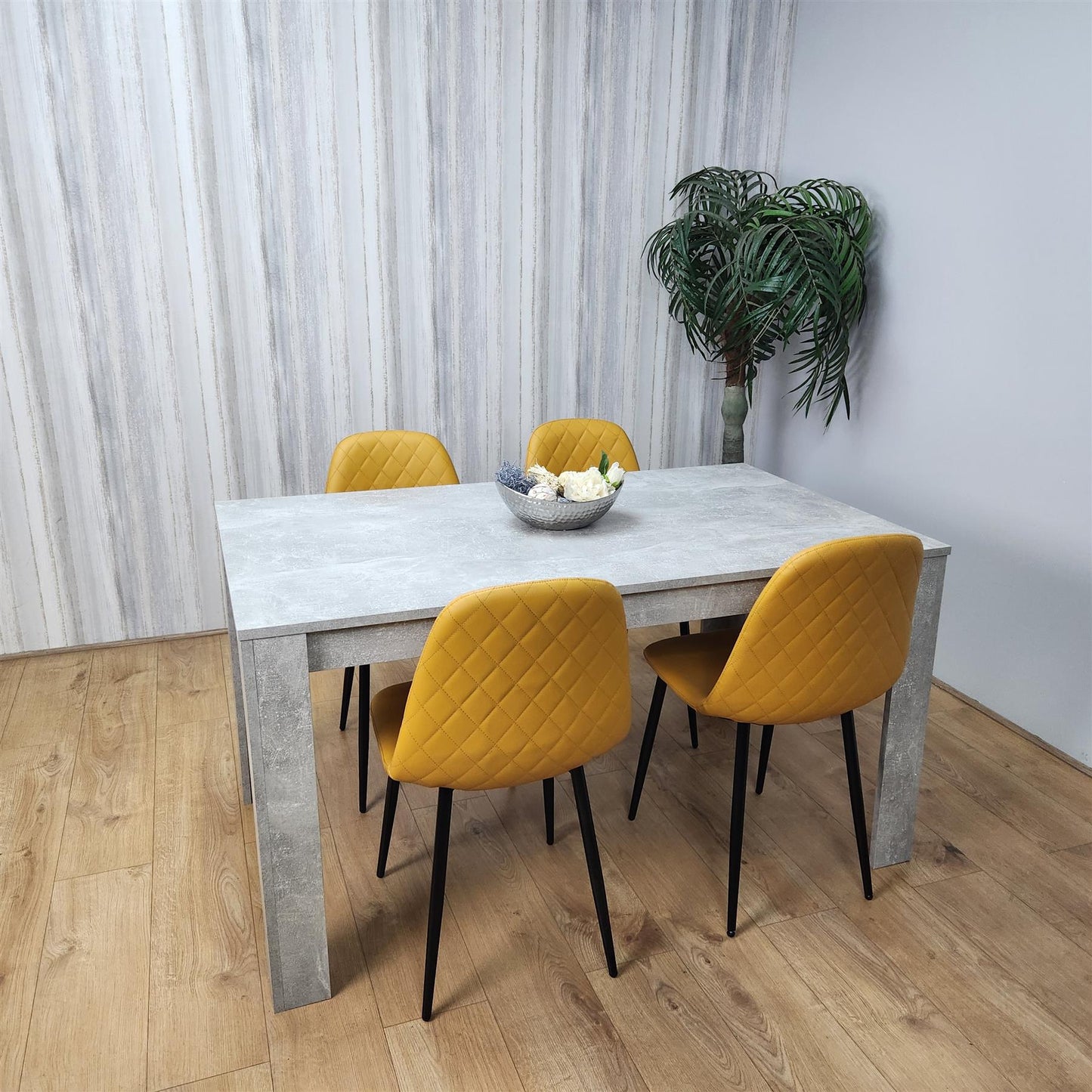 Wooden Rectangle Dining Table Set - Dining Table with Set of 4 Chairs - Dining Room Sets with Dining Table and Chairs for Kitchen, Restaurant, Coffee Shop, Domestic Use, Grey and Mustard