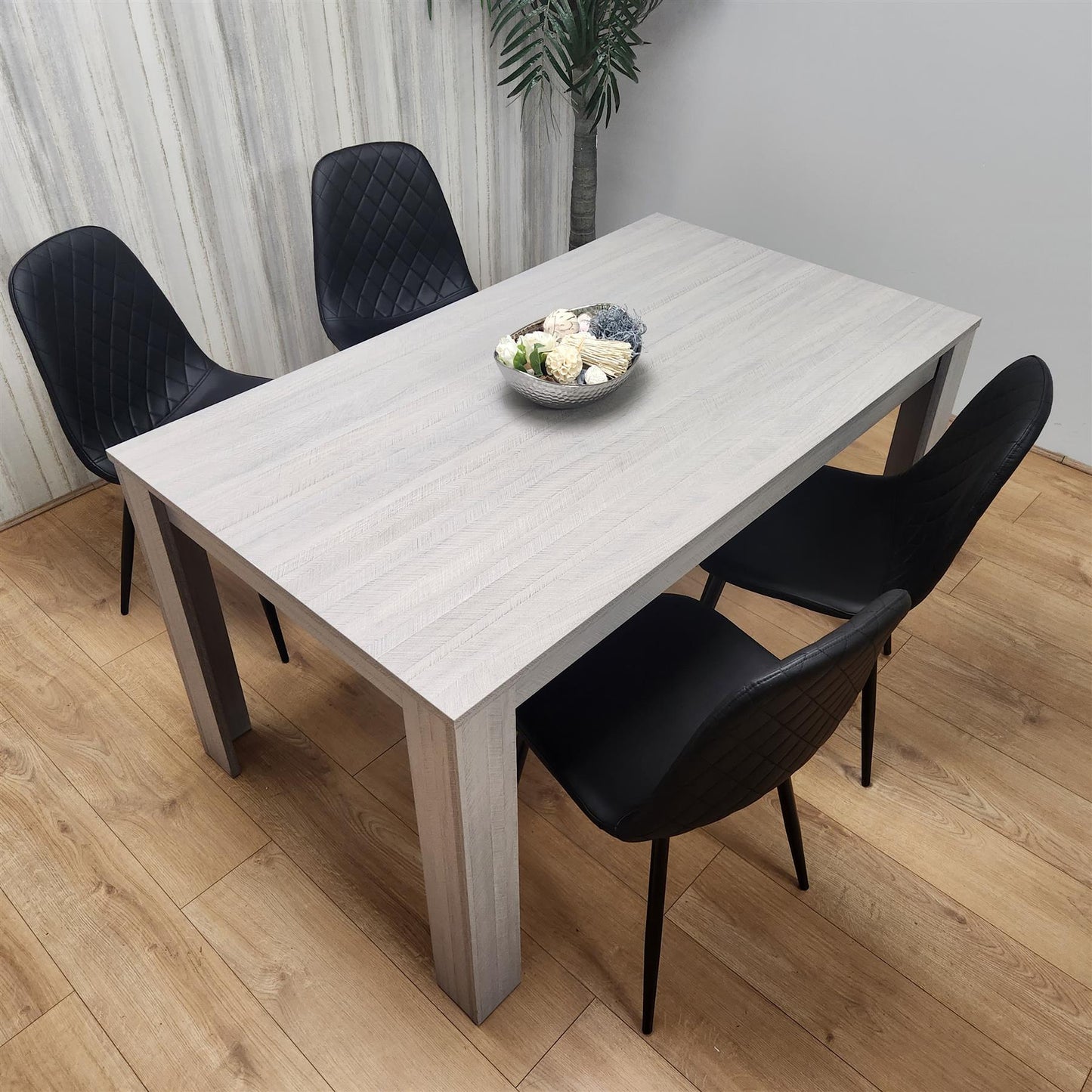 Dining Table and 4 Chairs 4  Black Leather Chairs Wood Dining Set Furniture