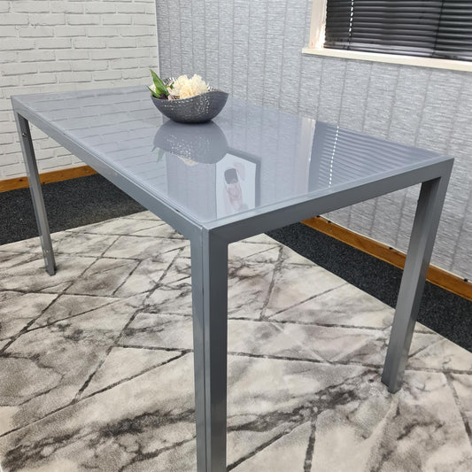 DOUBS Dining Table Grey Glass Kitchen Place for 6 Seats, Dining Table Only