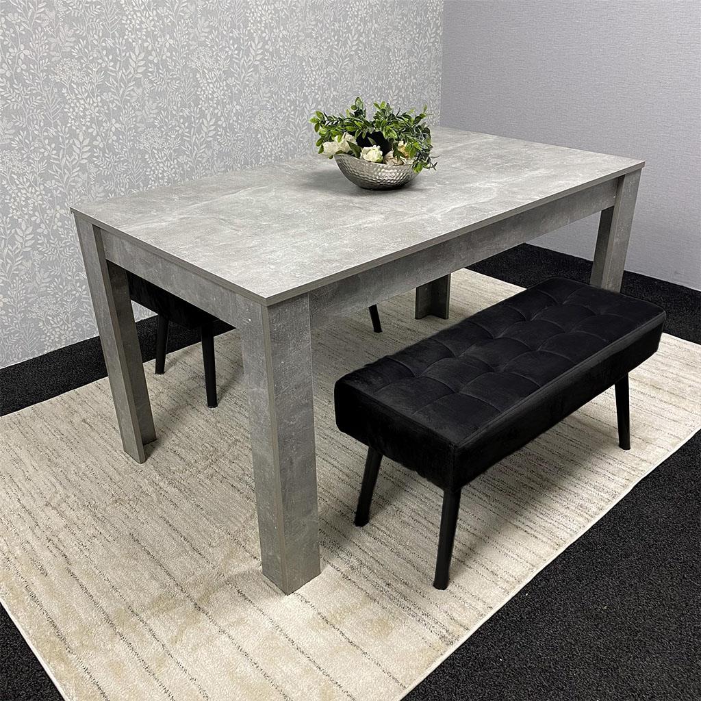 Grey Wooden Dining Table Set and 2 Benches with Metal Legs – Dining Kitchen Room Furniture