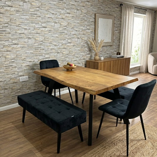 DOUBS Modern Dining Table with 2 Black Velvet Chairs and 2 Benches 5-Piece Set