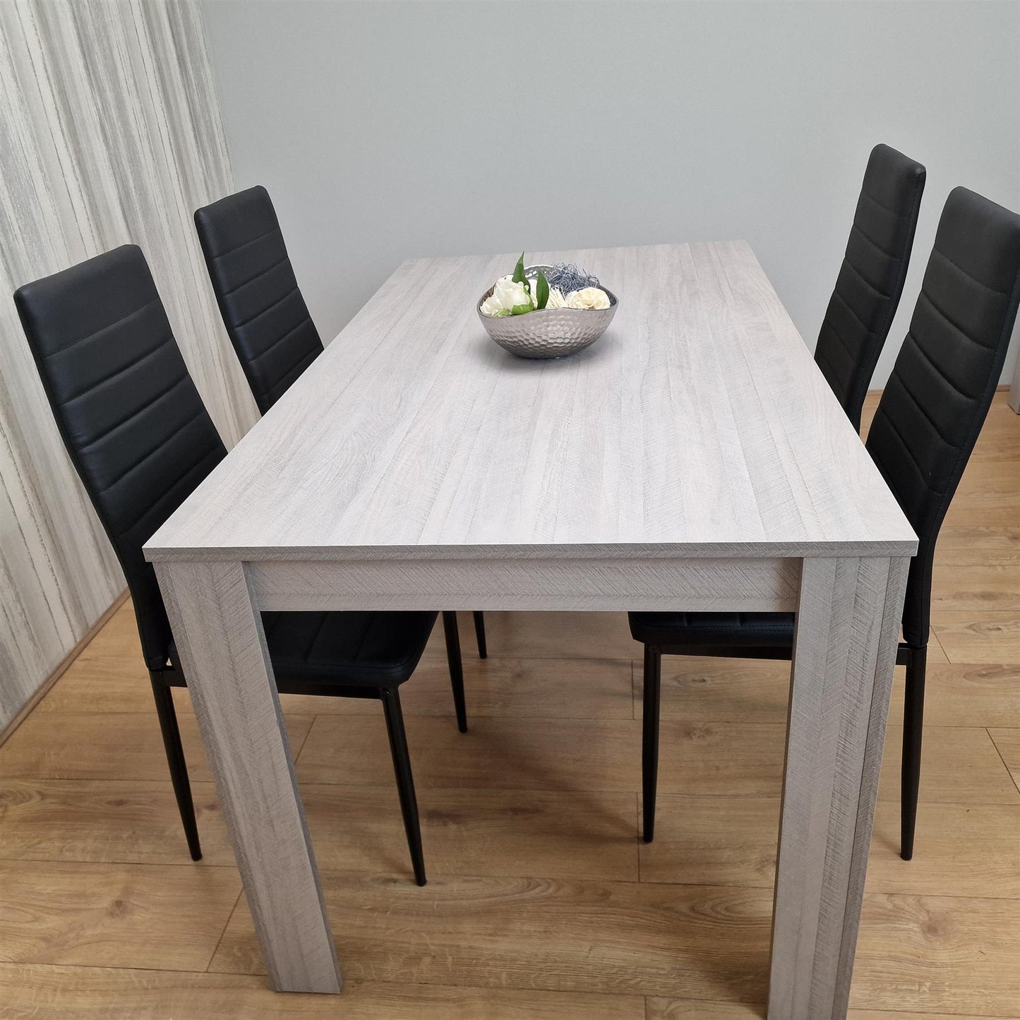 Dining Table and 4 Chairs Grey 4  Black Leather Chairs Wood Dining Set Furniture