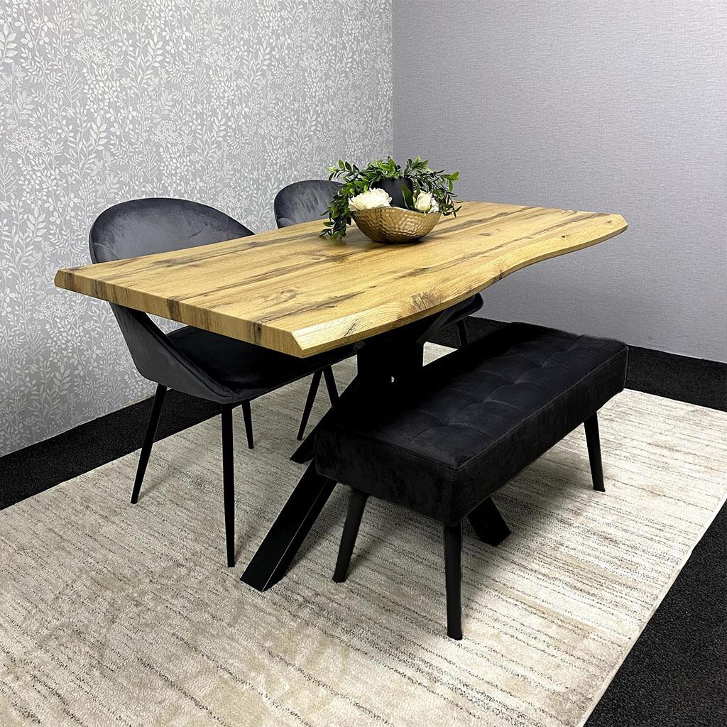 DOUBS Wooden Rectangular Dining Table Set with 2 Velvet Chairs & Velvet Bench
