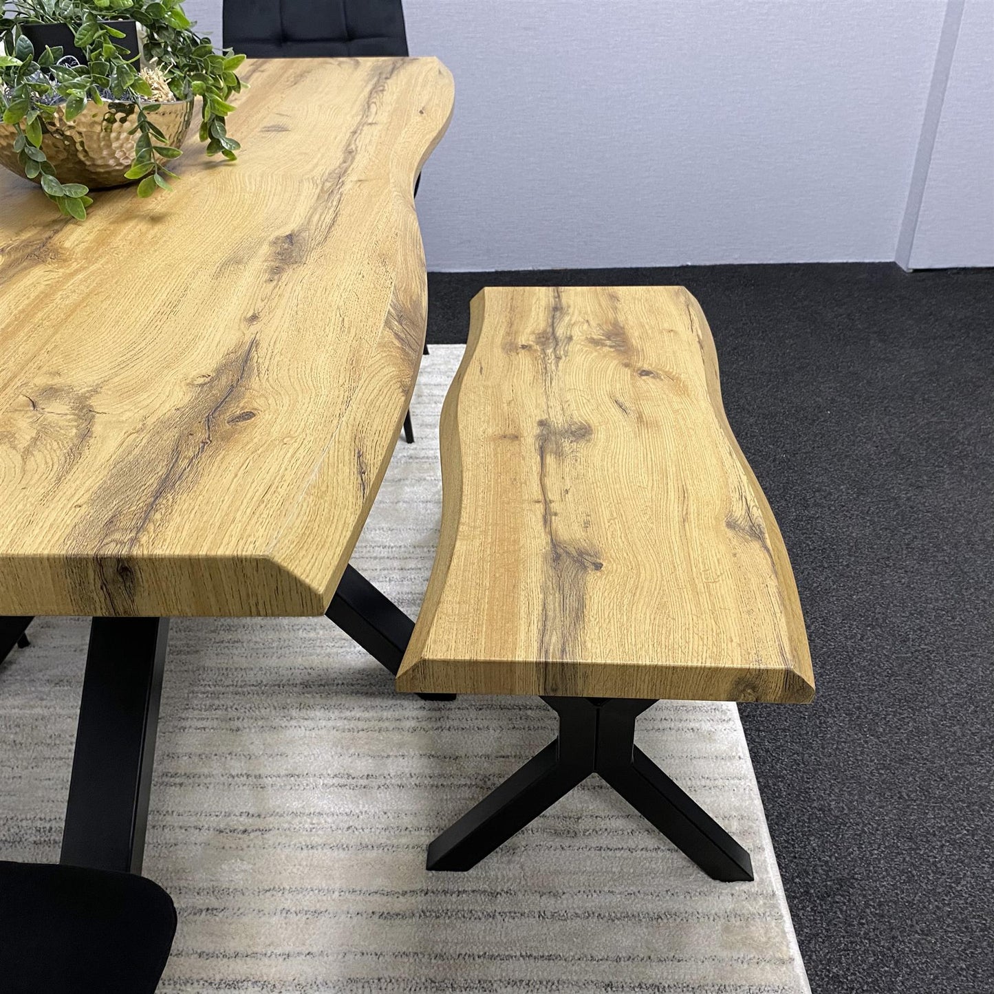 DOUBS Wooden Brown Dining Table with Bench and 4 Black Velvet Chairs, Stylish Dining Room Furniture
