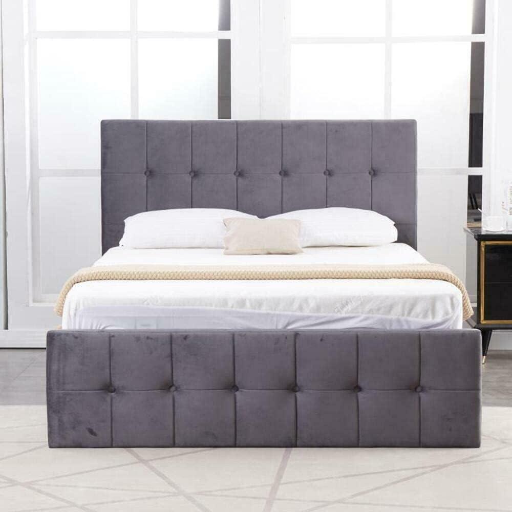 DOUBS Milano Ottoman Bed Gas Lift Storage Grey 3ft Single Velvet Cushioned Bedroom