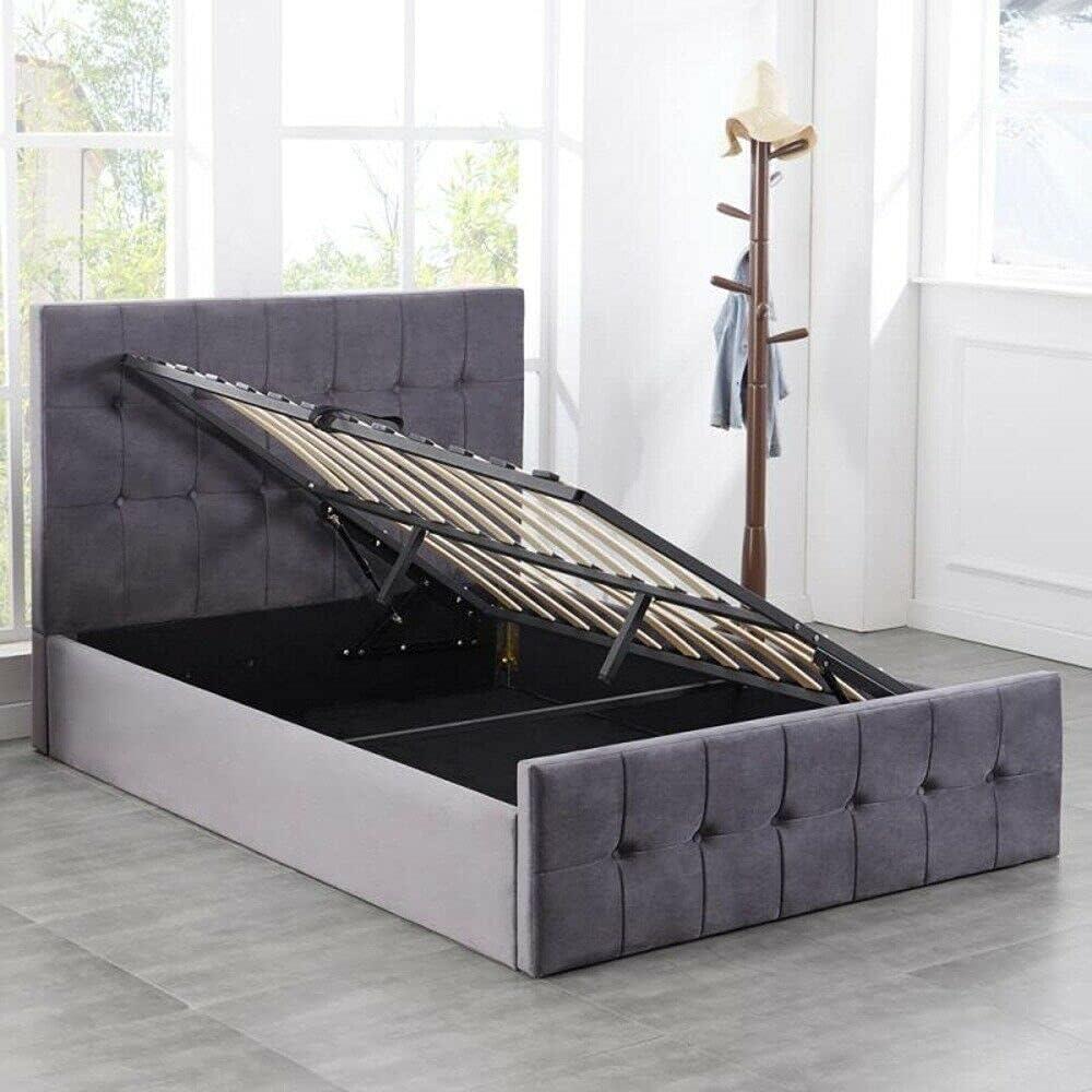 DOUBS Milano Ottoman Bed Gas Lift Storage Grey 3ft Single Velvet Cushioned Bedroom