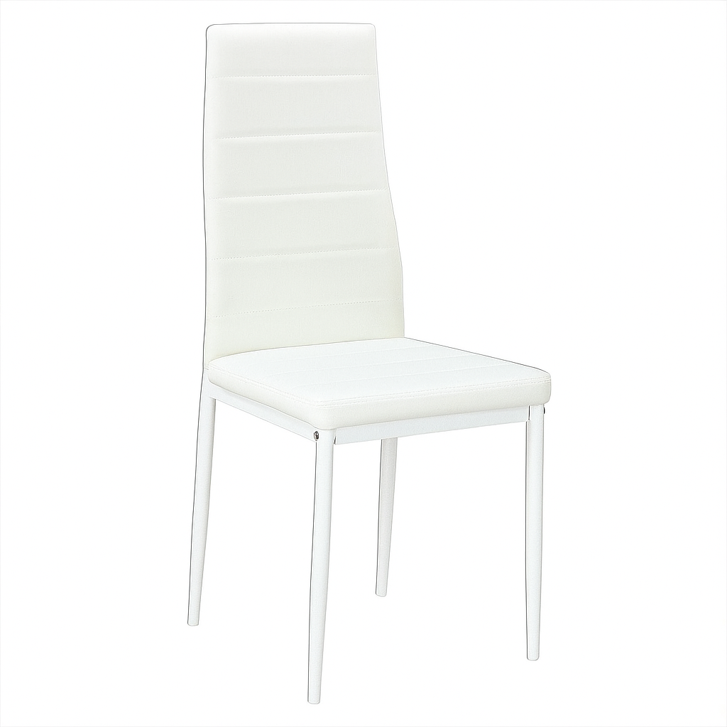 DOUBS Brown Wooden Dining Table with 4 White Leather Chairs - Dining Kitchen Room Furniture