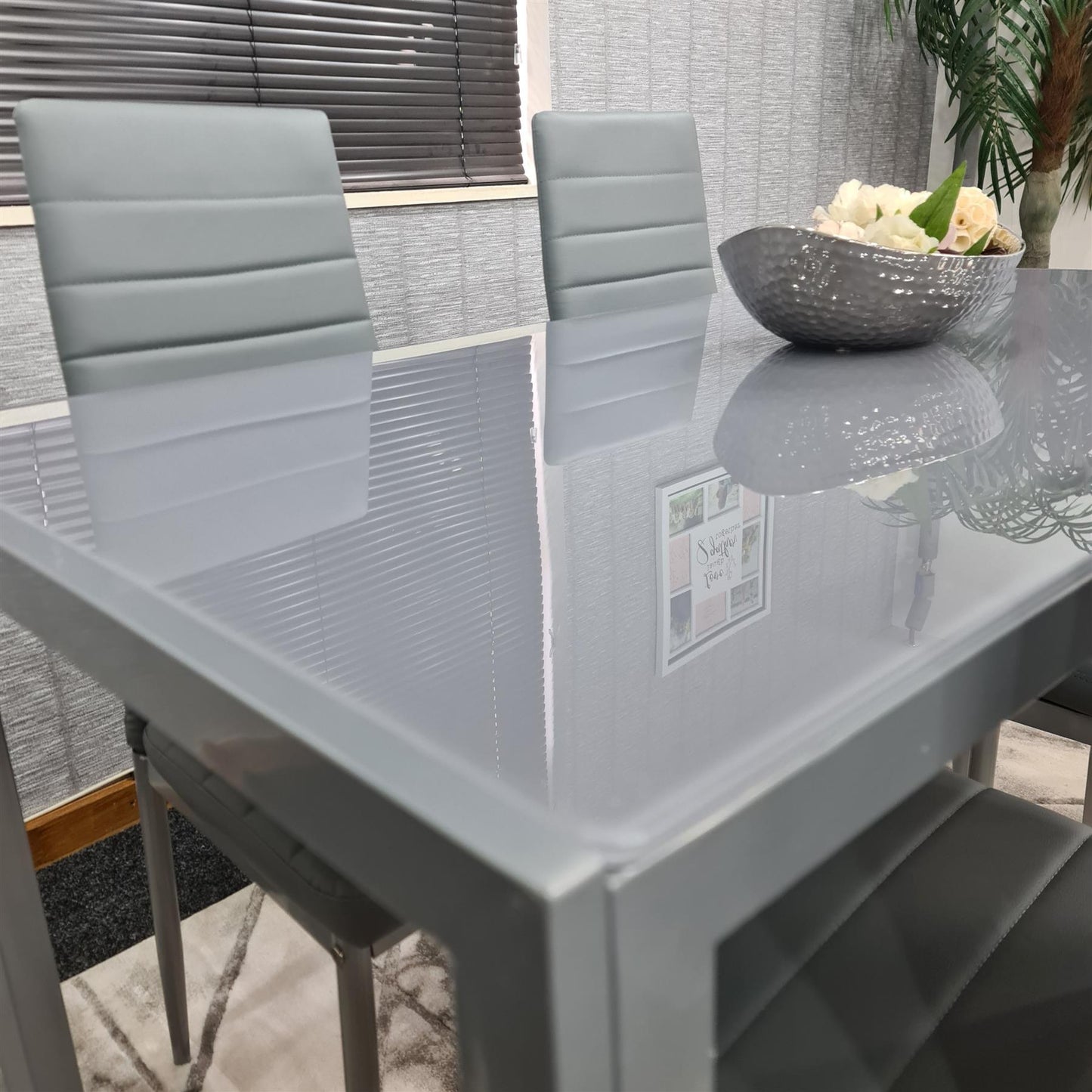 Dining Table and 4 Chairs Grey  Glass 4 Leather Chairs Dining Room Furniture