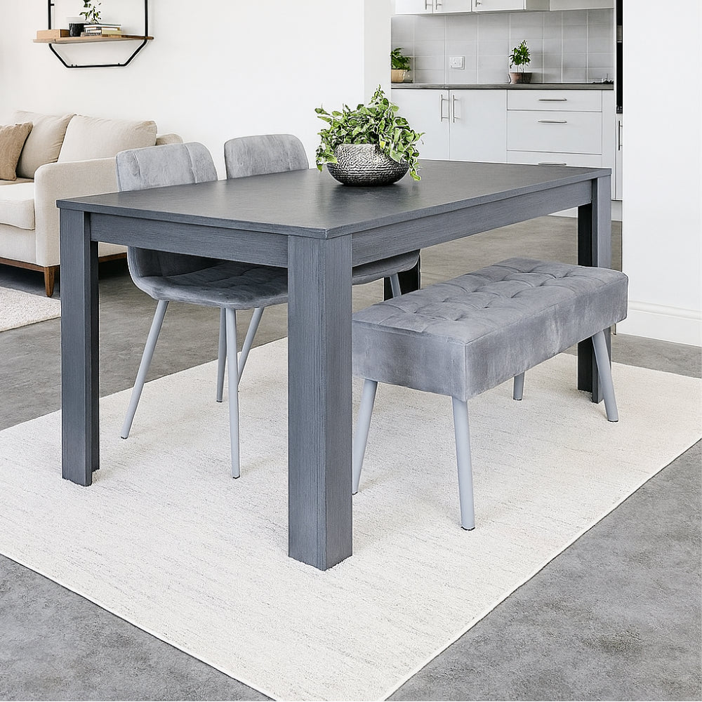 Dark Grey Wooden Dining Set with Velvet Chairs and Bench, Arrow Design