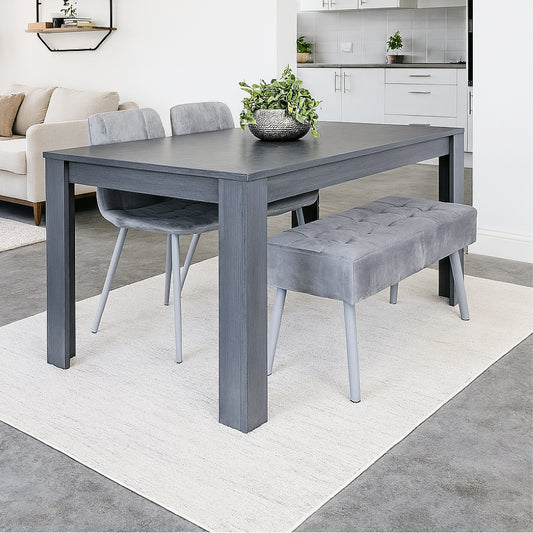 Dark Grey Wooden Dining Set with Velvet Chairs and Bench, Arrow Design