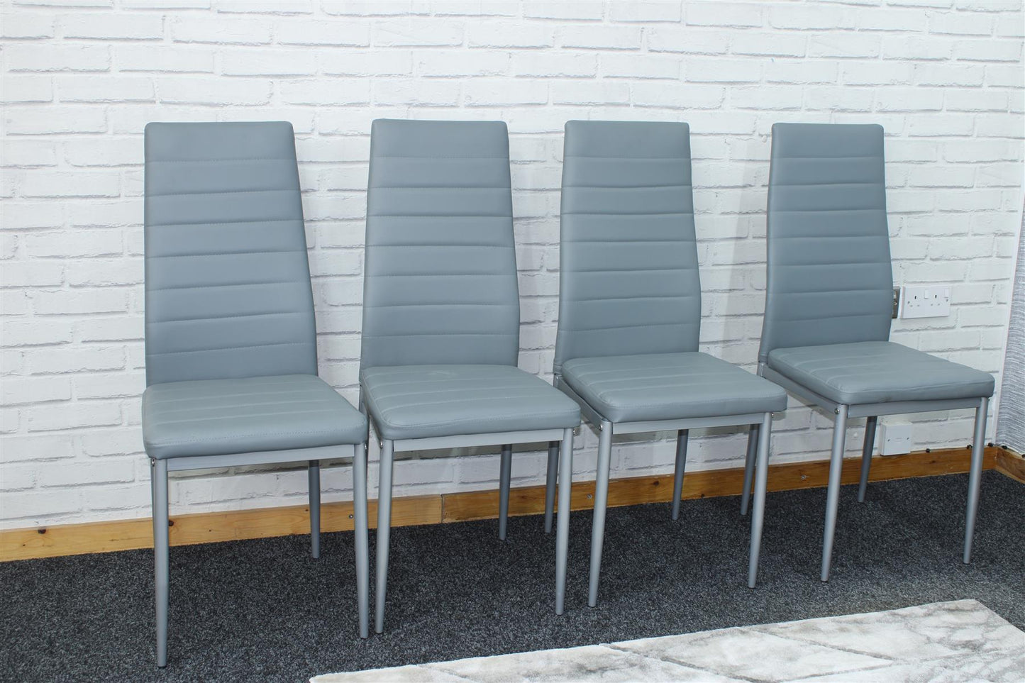 DOUBS Brown Wooden Dining Table with 4 Grey Chairs and Bench - Dining Kitchen Room Furniture