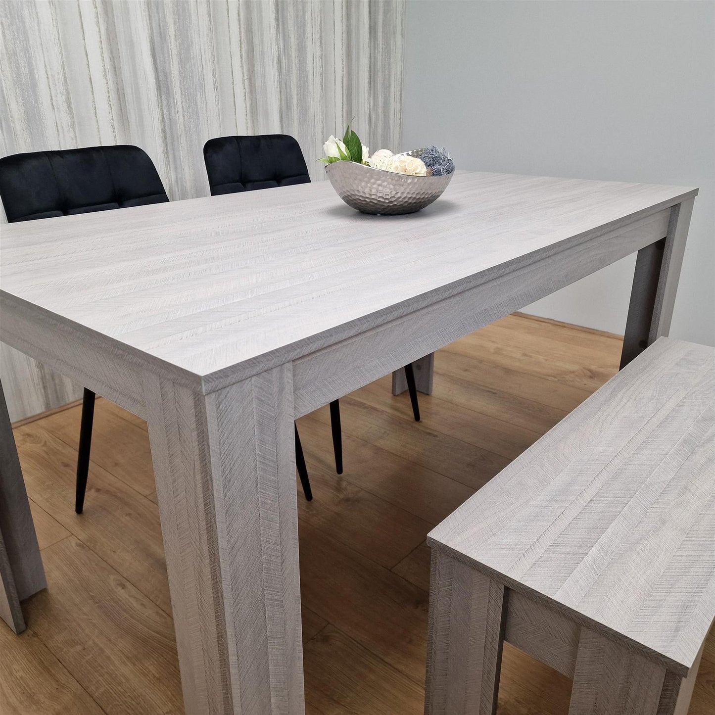 Dining Table and 2 Chairs With Bench Grey 2 Black Velvet Chairs Wood Dining Set Furniture