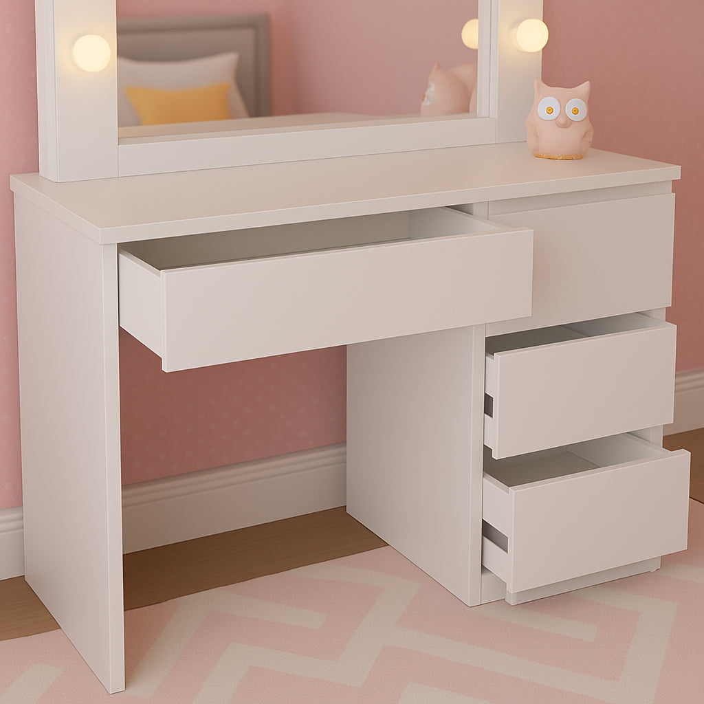 DOUBS Dressing Table Vanity Makeup Desk With LED Mirror And Stool 4 Drawers