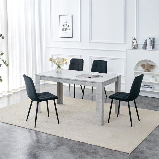 Dining Table and 4 Chairs Stone Grey Effect Wood Table 4 Black Velvet Chairs Dining Room
