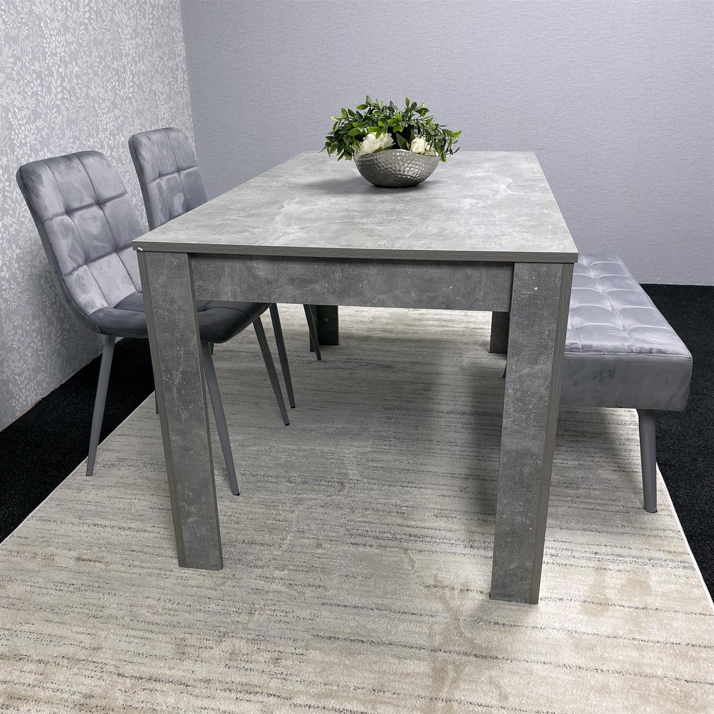 Grey Wooden Dining Table Set with 2 Grey Chairs and 1 Bench - Dining Kitchen Room Furniture