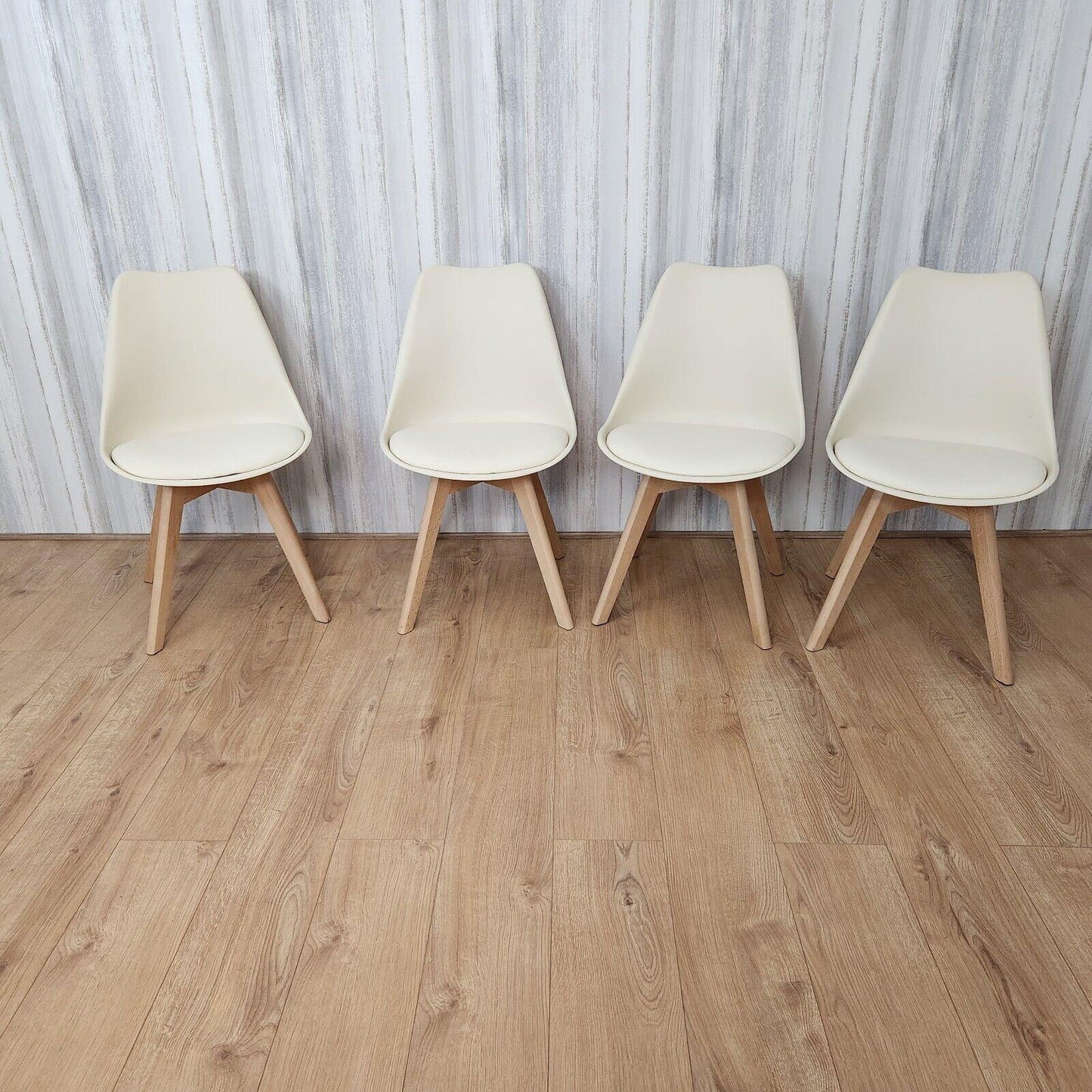 Modern Grey Dining Table Set With 4 Cream Plastic Chairs Dining Room Furniture