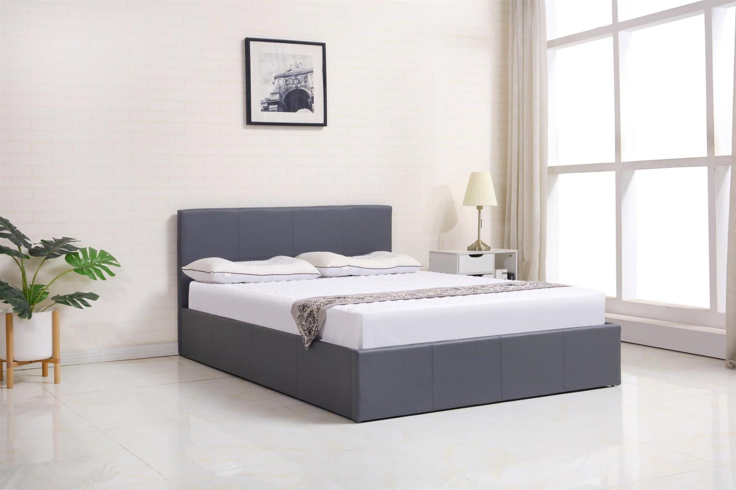 Ottoman Bed Gas Lift Storage Leather 3ft , 4ft,  4ft6 Bed , Pine Wood , Optional Memory Foam Matress
