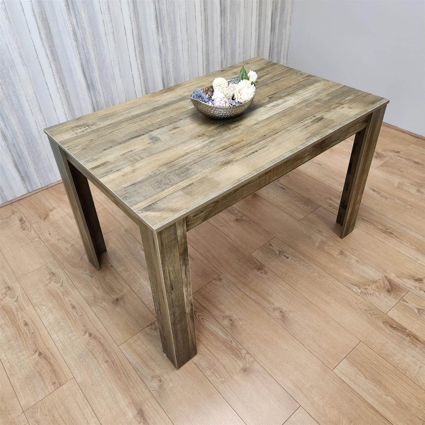 Dining Table Brown Rustic Wood Effect, Place for 6 Seats for Kitchen, Office or Dining room